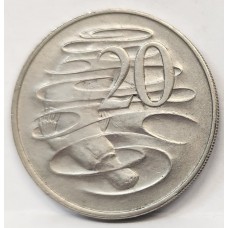 AUSTRALIA 1966 . TWENTY 20 CENTS COIN . VARIETY . LONDON . WAVY 2